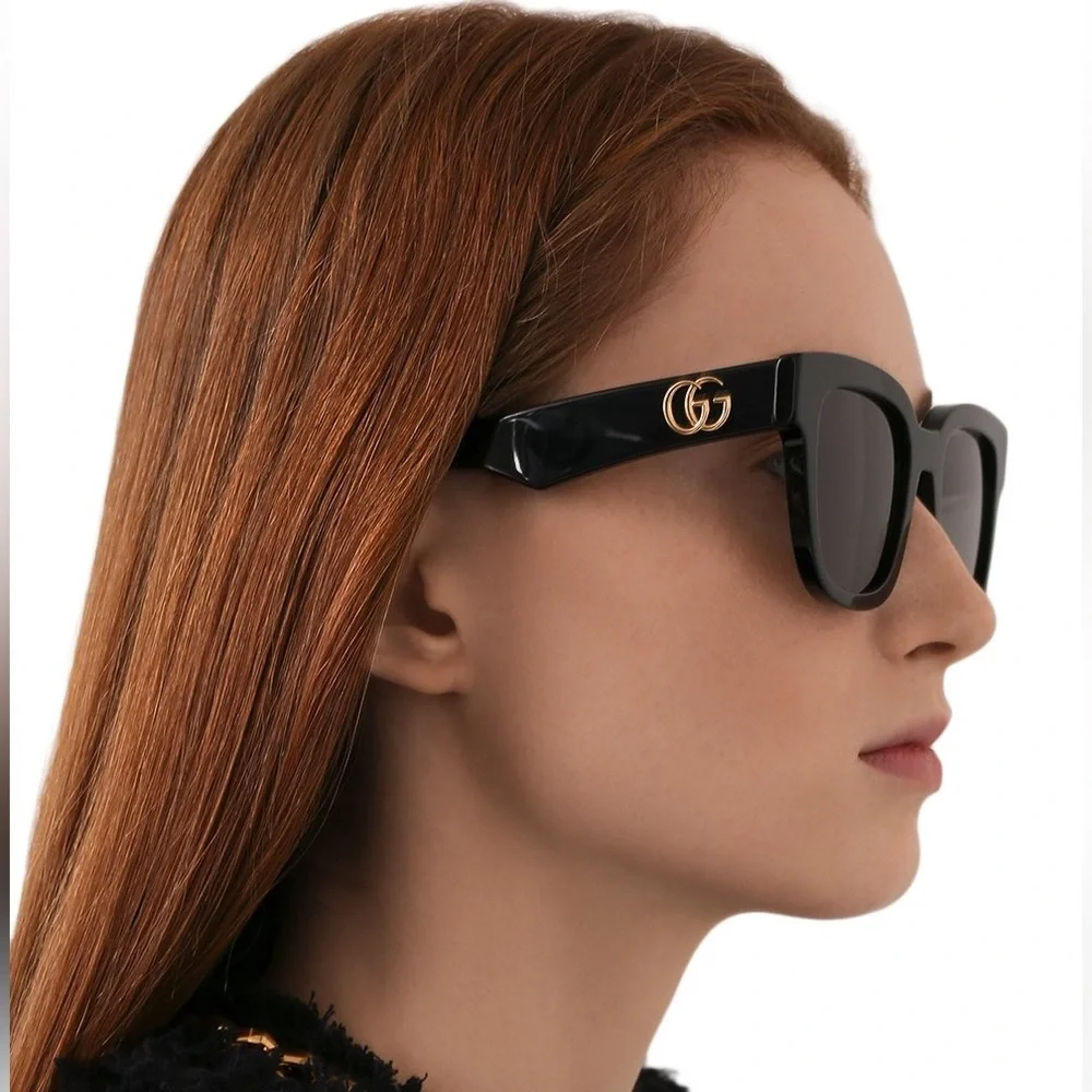 Gucci Black Square Frame Sunglasses with Gold Logo